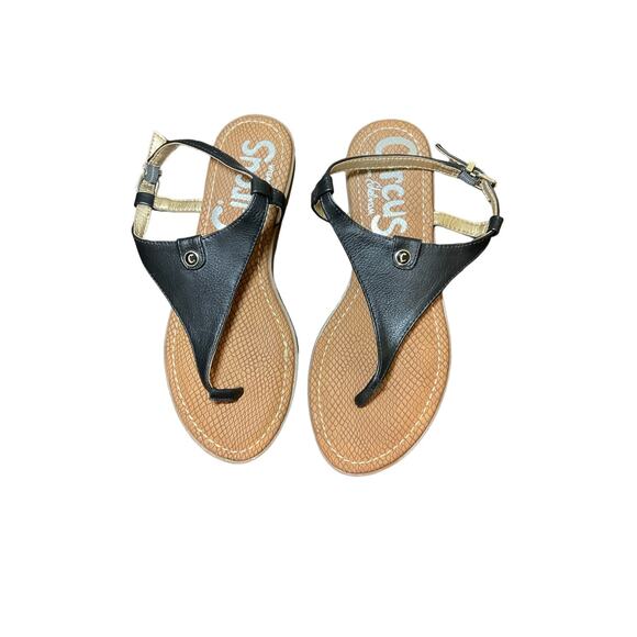 Circus Sam Edelman Carolina Hooded Thong Sandals Women's 6M Black/Brown Buckle - Picture 1 of 3
